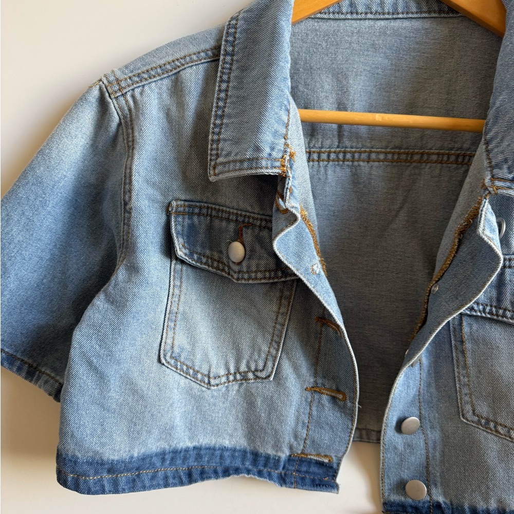 Cropped Jean jacket short sleeve - Picture 3 of 13